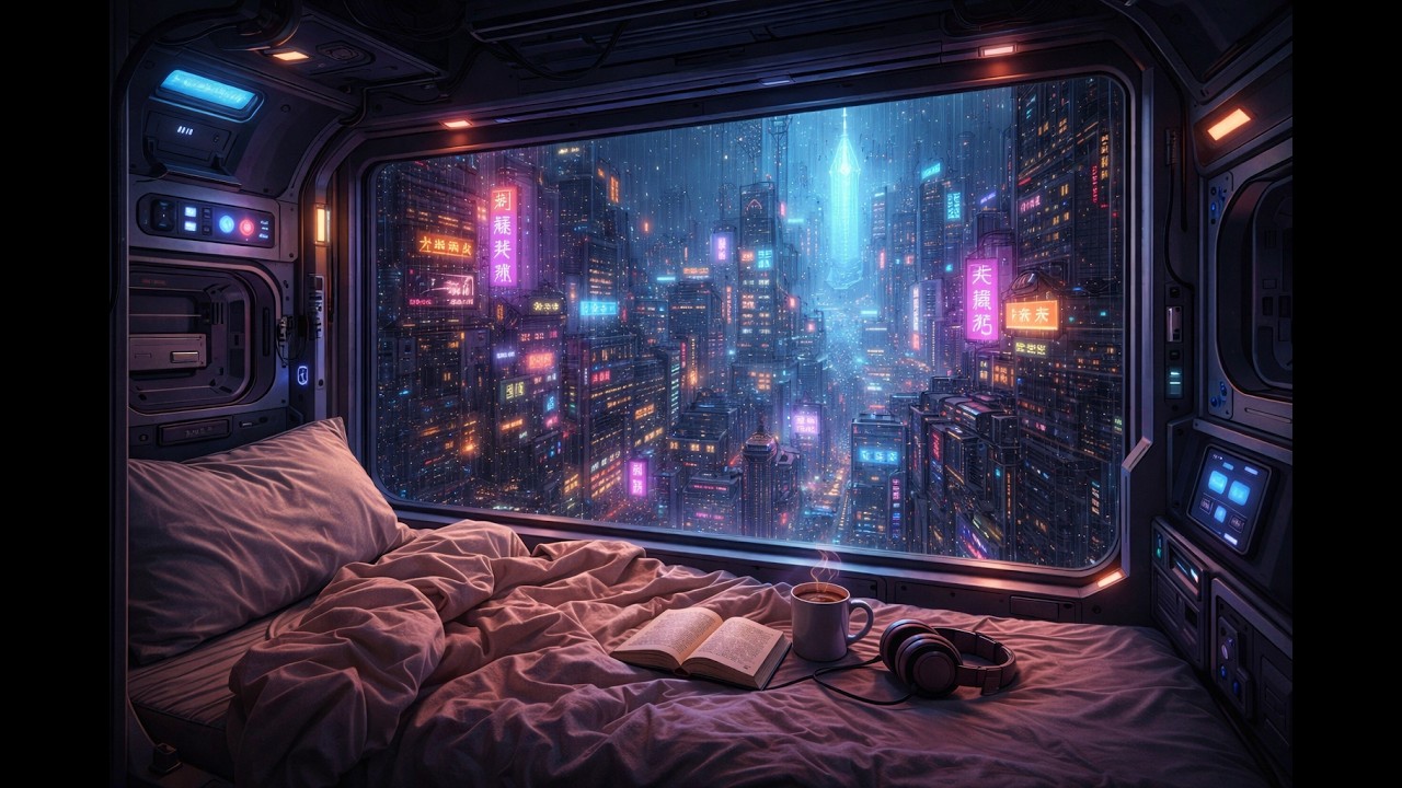 Cosy Ambient CyberPunk Capsule Hotel