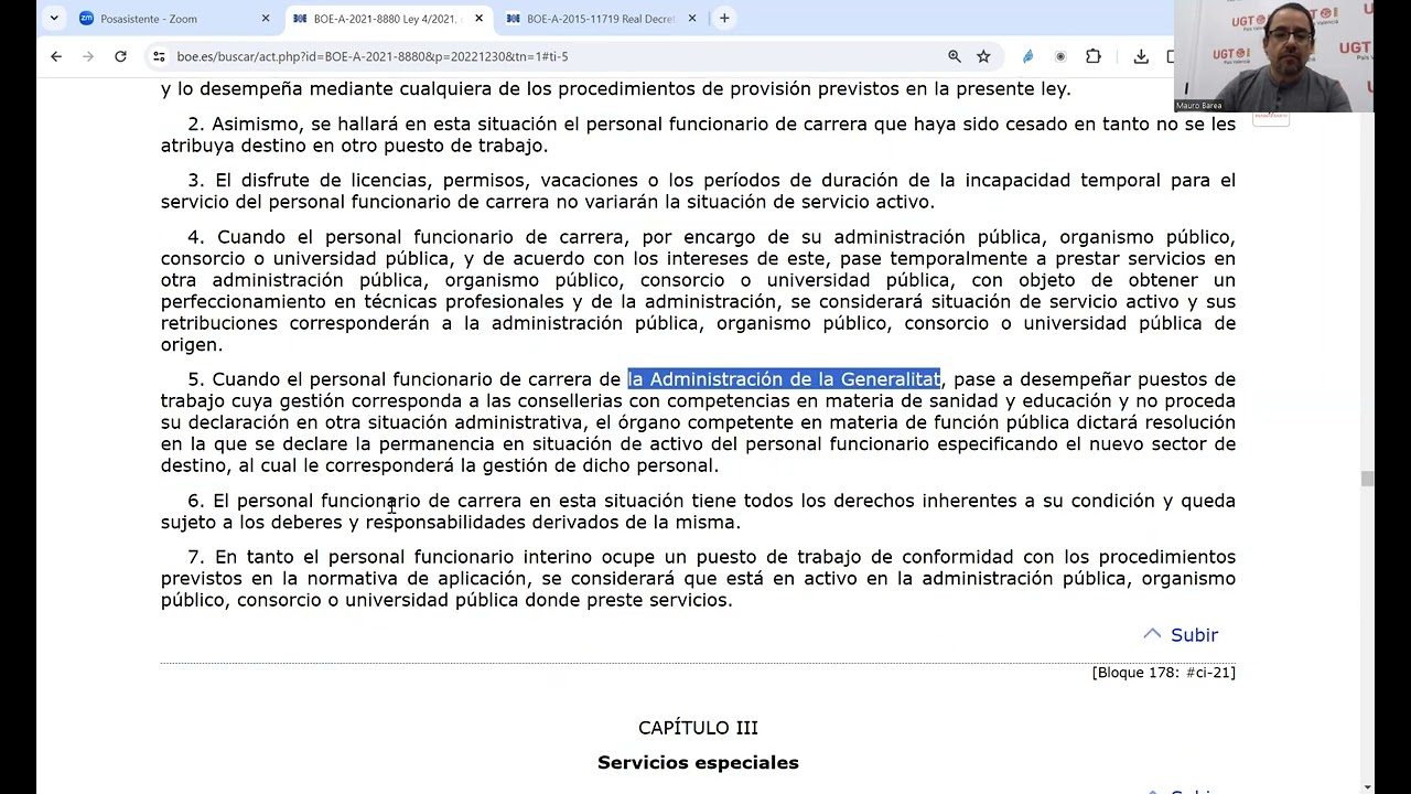 Sesión UGT Serveis Públics GVA sobre FP: Situaciones Administrativas