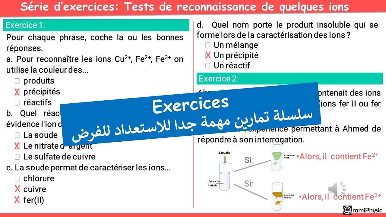 exercices corrigés Test de reconnaissance des ions 3ème année collège