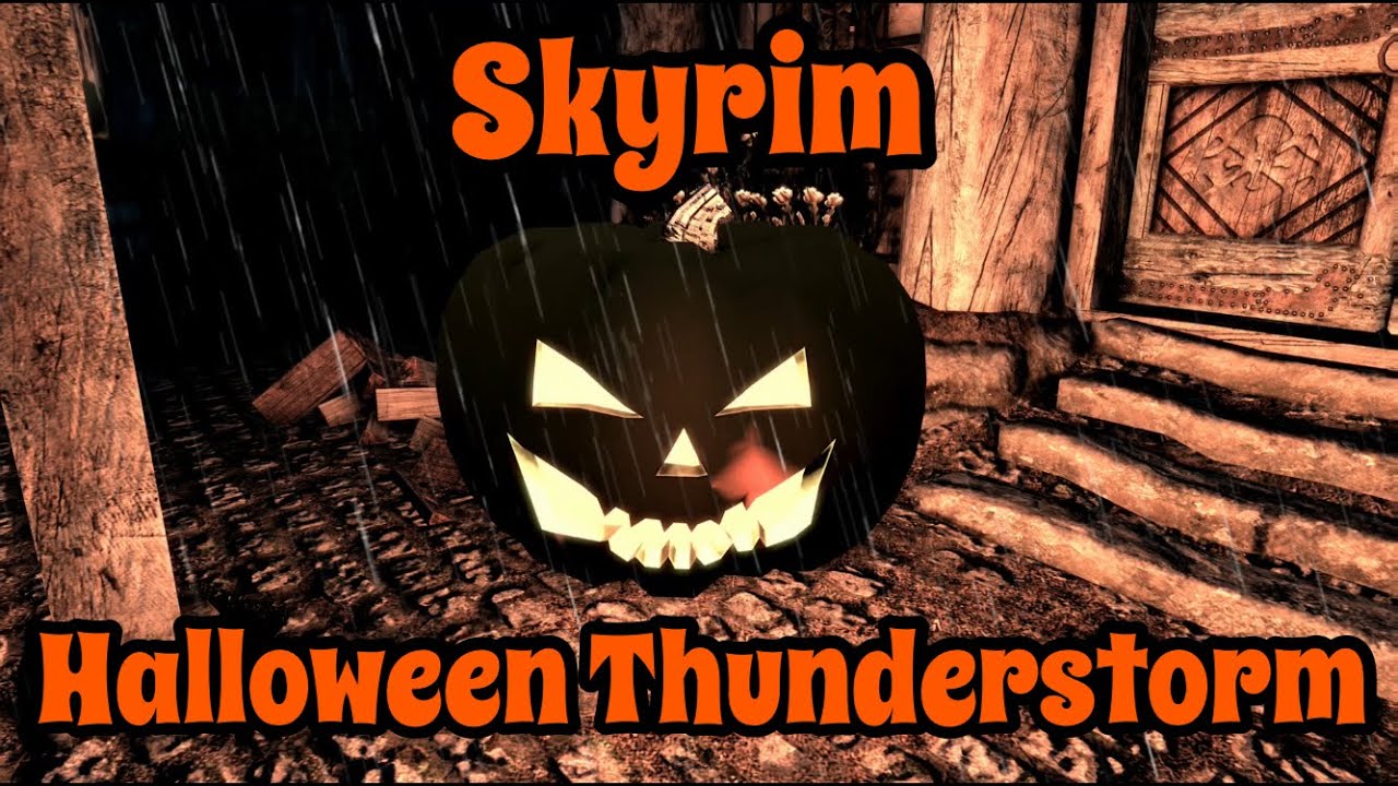 Skyrim - Spooky Halloween Thunderstorm - Whiterun Ambience With Heavy Rain To Help With Sleep.