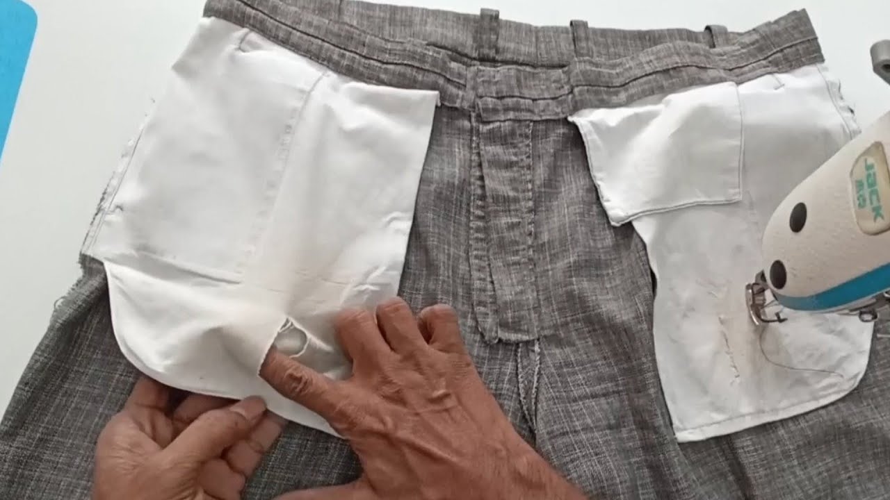 how to replace a pant torn pocket easily in english / hole repair / Limitless sewing