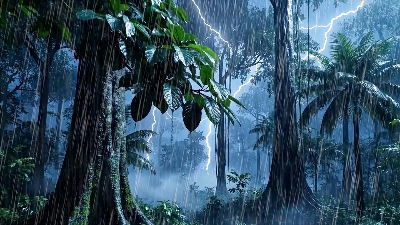 Calming Rain Sounds in the Deep Forest 🌧️⚡ | Forest Night with Thunder for Deep Sleep & Relax