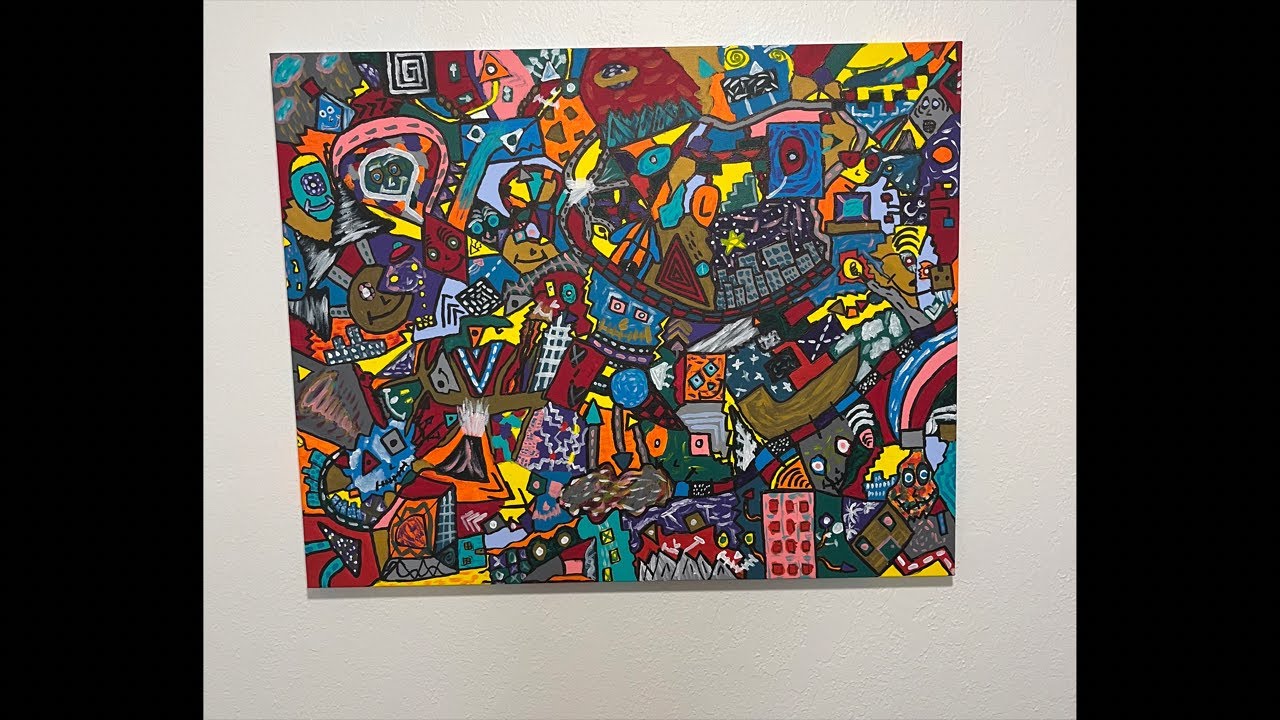Finishing up My Chaotic Abstract Acrylic Painting - Intricate Doodle Art Livestream!