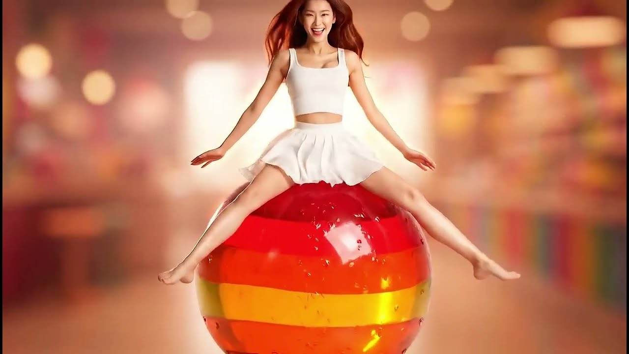 美女たちがボールの上で跳ねている。 Beautiful girls are jumping on balls.