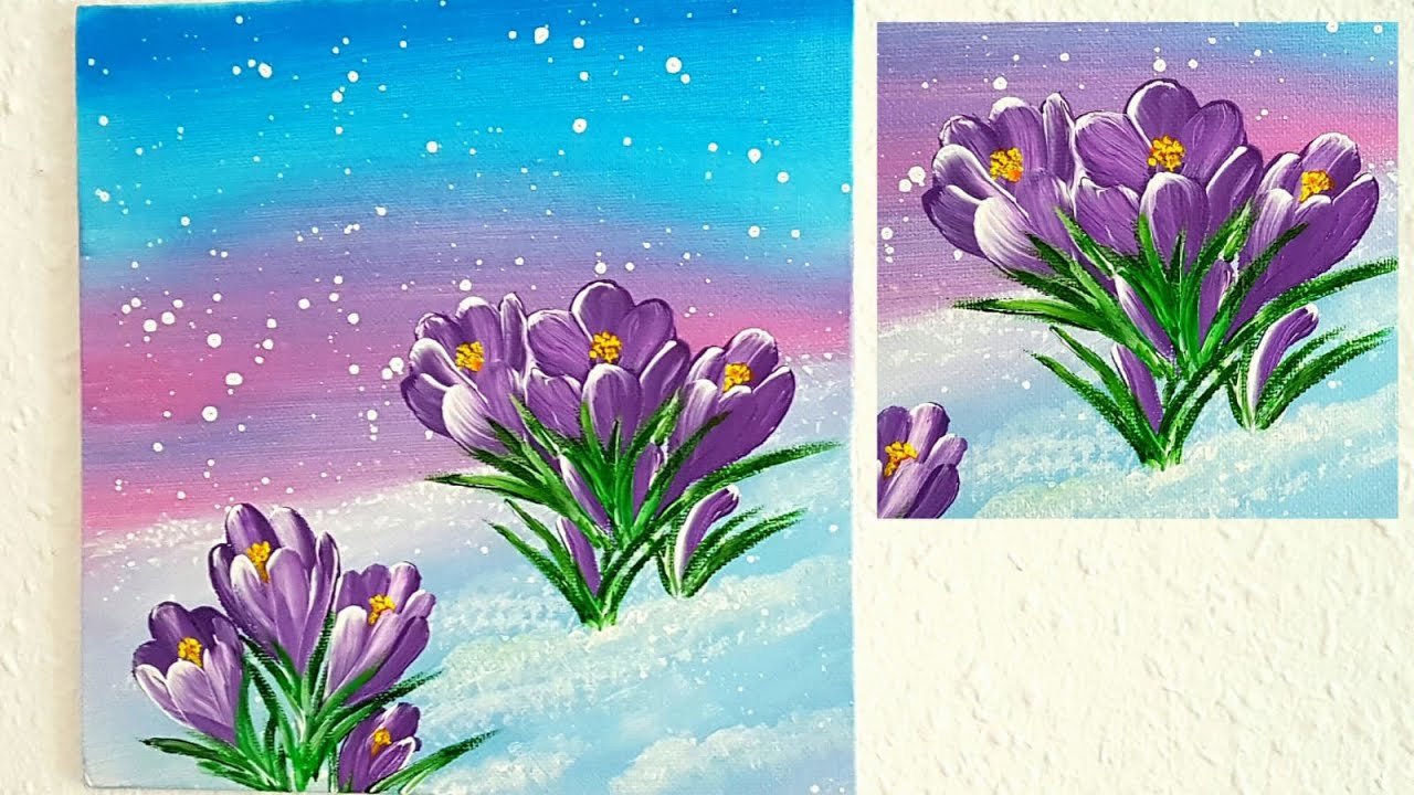 Blumen Malen Acryl Lila Krokus für Anfänger - Flowers Acrylic Painting Purple Crocus for Beginners