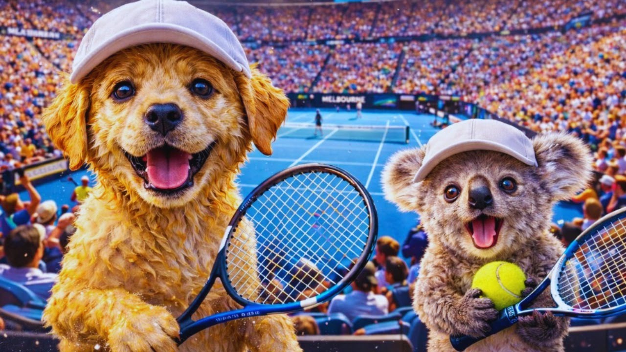 “Golden Puppy & Koala’s Australian Open Adventure 🐶🐨 | From Luxury Mansion to Epic Tennis Night!”🏆🌟🎾