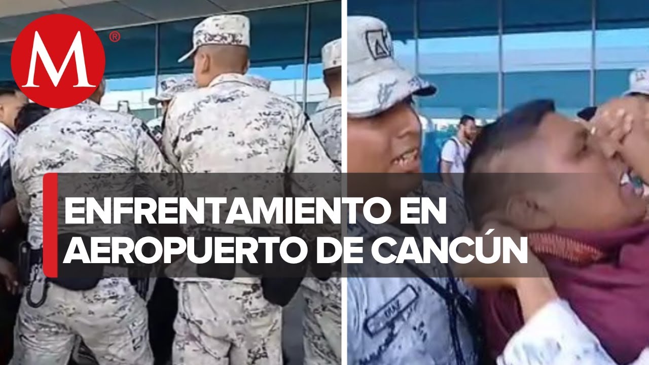 Elementos de la Guardia Nacional se enfrentan a taxistas de Cancún