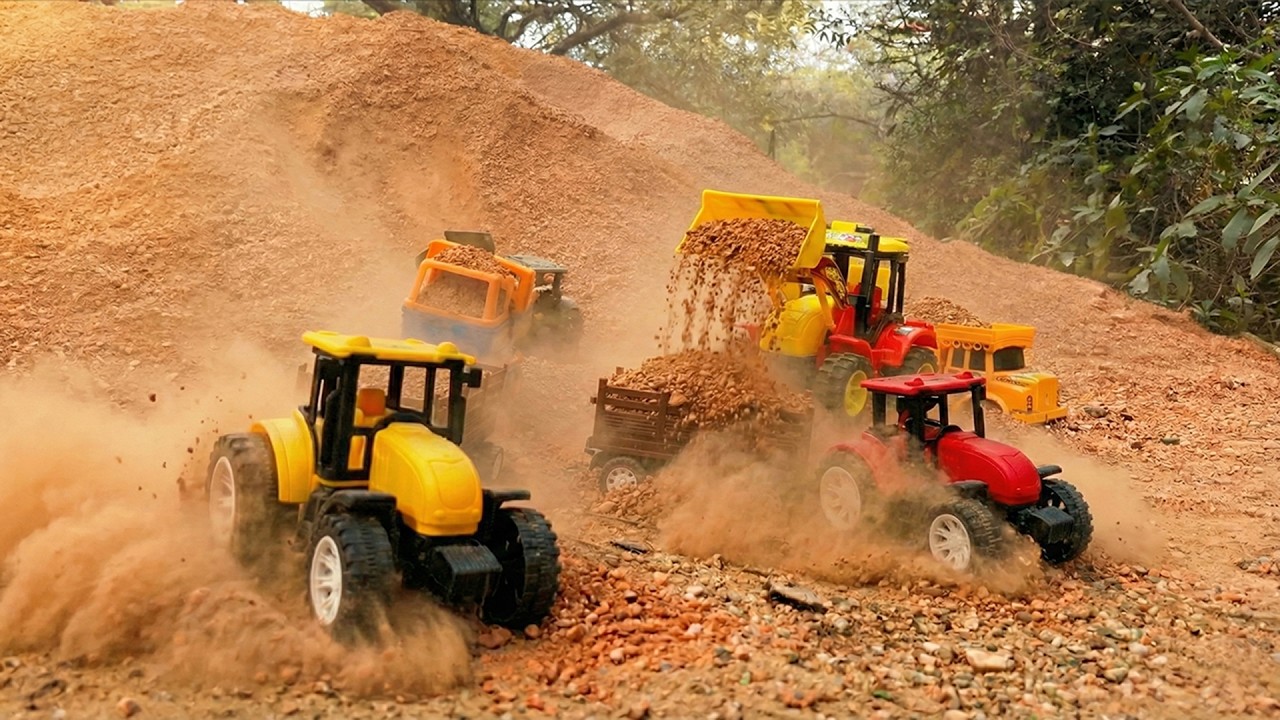 JCB 5CX fully loading Red Coarse Sand BharatBenz Dumper Tata Truck Sonalika Tractor jcb cartoon gadi