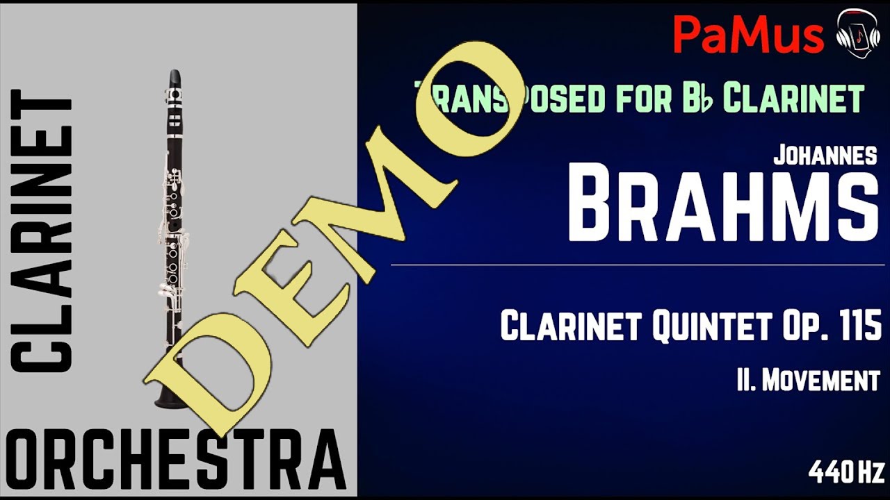 Johannes Brahms: Clarinet Quintet Op. 115 2nd mvt accompaniment TRANSPOSED for Bb Clarinet