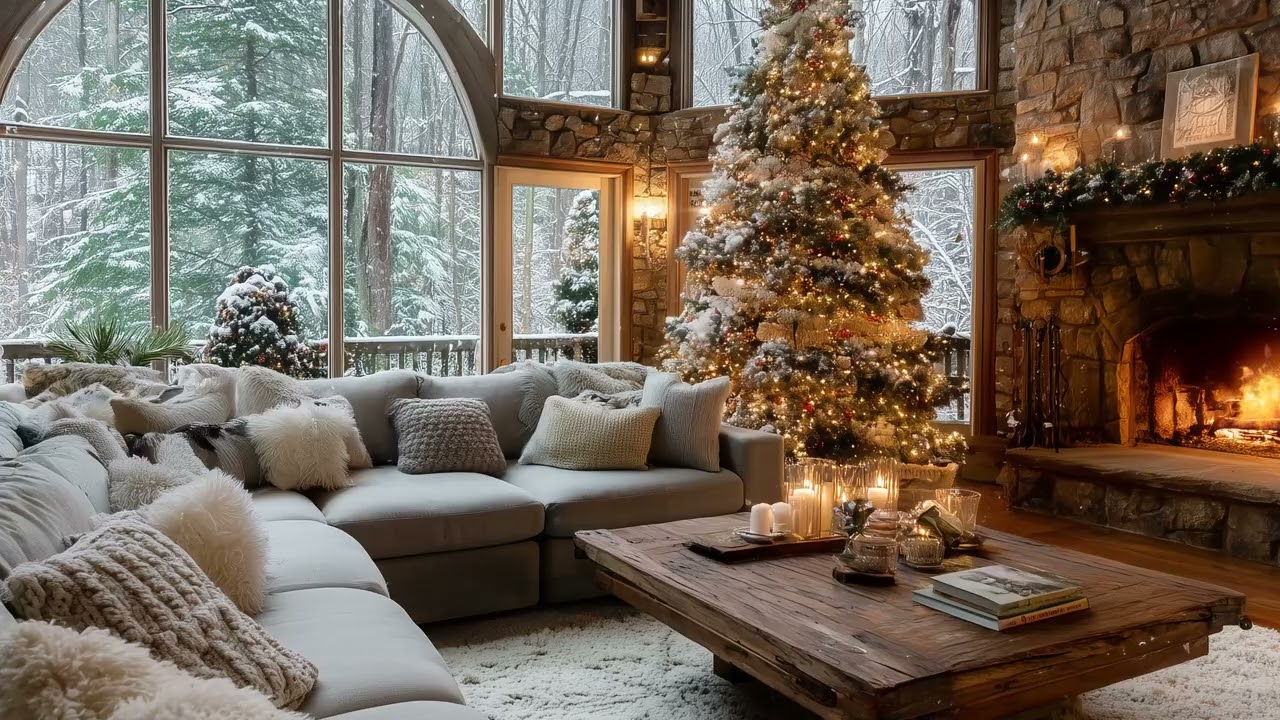 Gentle Piano with Snowfall and Fireplace Ambience