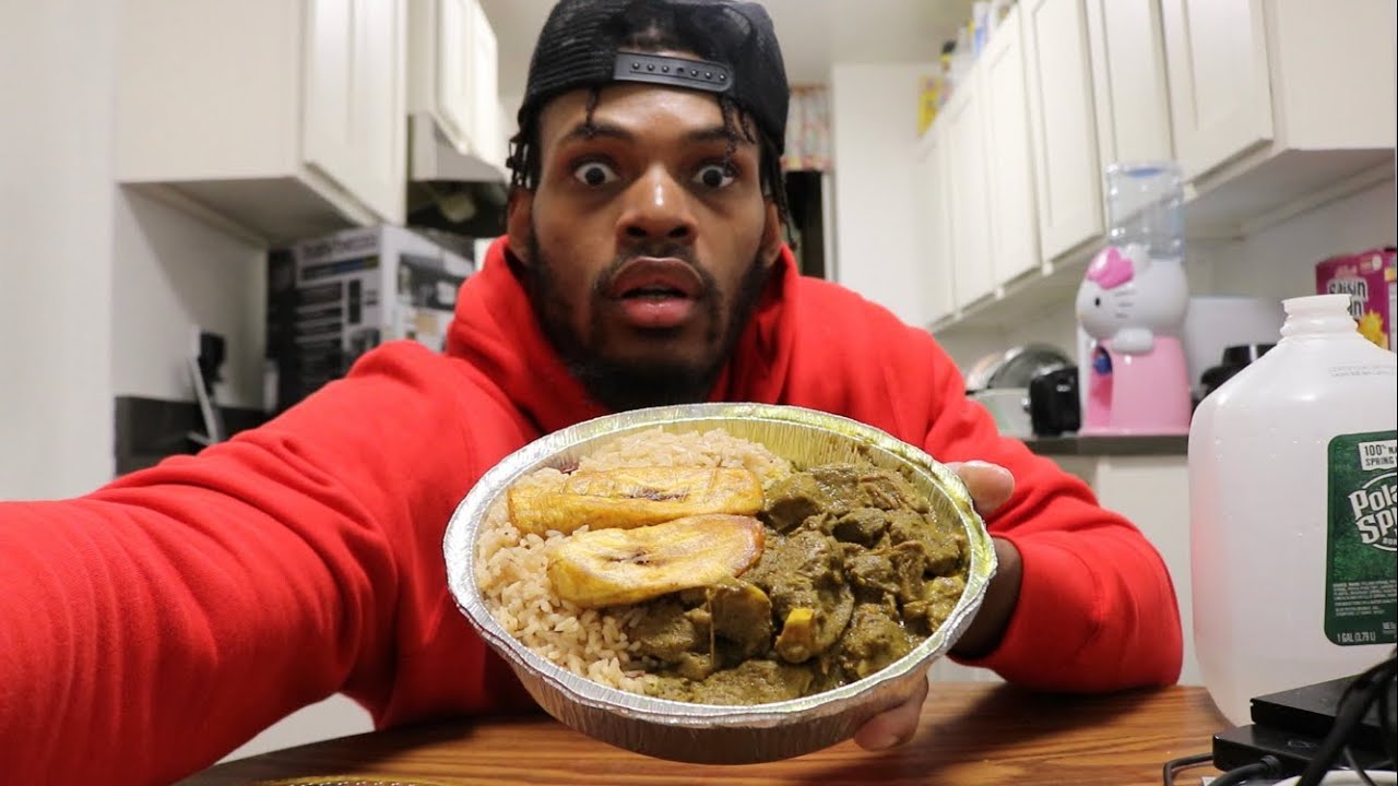 Cooler runnings Jamaican food mukbang! (Curry chicken, rice, plantains, & beans)