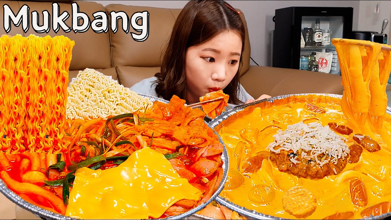 Sub)Real Mukbang- Токпокки с острой колбасой 🔥 Токпокки с розой 🥘 Рамен 🍜 Жареный рис с сыром 🧀 ASMR