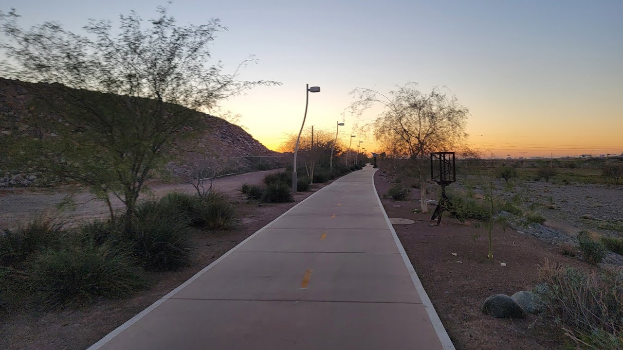 Biking the Rio Salado Bike Path from Tempe to Downtown Phonix at Sunset (March 2, 2024)