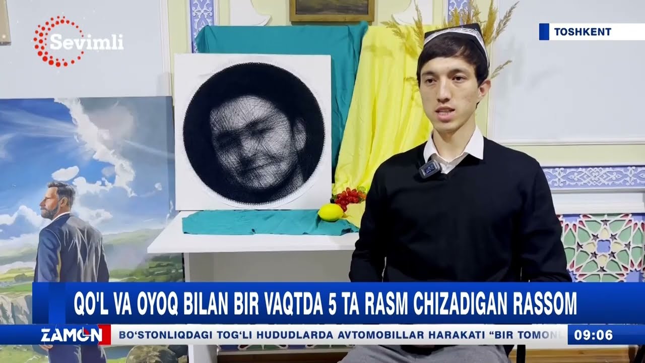 Qo'l va oyoqlarida bir paytda 5 ta rasm chizgan Navoilik rassom Shohruh Suyunov haqida. #share