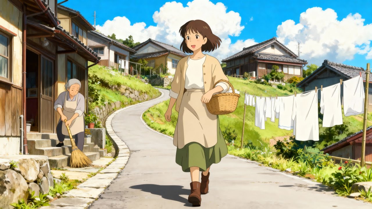 buying fresh veggies at the morning market| Ghibli vibes cozy ASMR