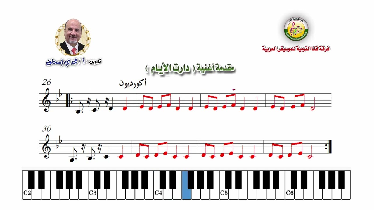 الموسيقية لأغنية ( دارت الأيام ) بالنوتة الموسيقية - تدوين مجدي إسحاق