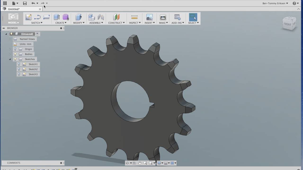Drawing sprocket from scratch i Fusion 360 - tutorials