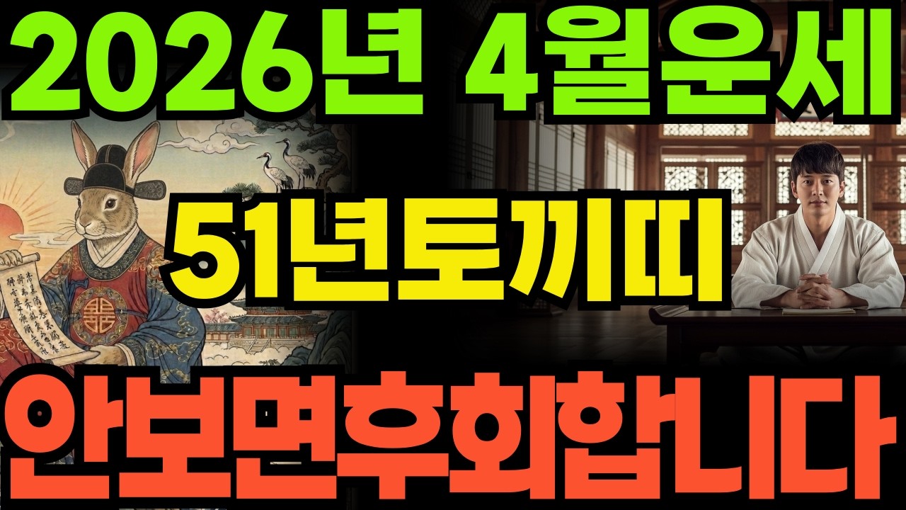 [51년토끼띠26년4월운세]안보면100%후회하는1951년신묘생토끼띠26년4월운세