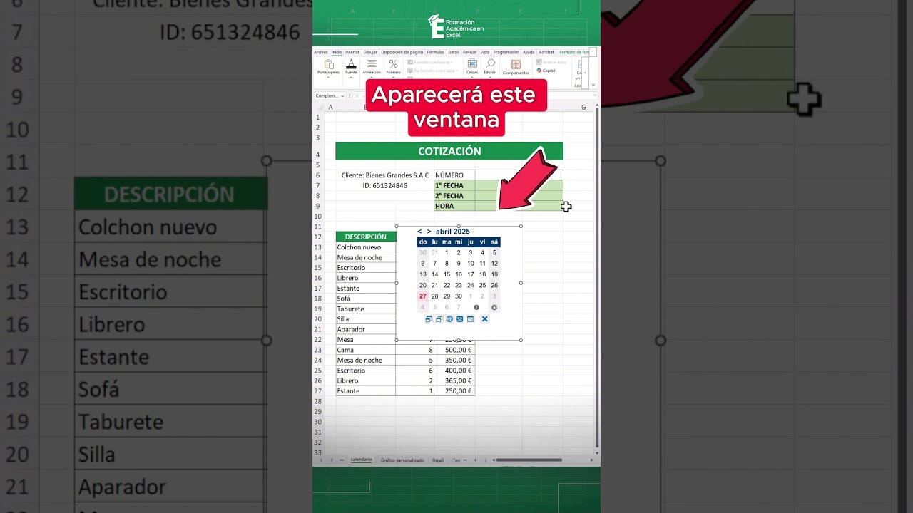 Inserta calendarios en Excel con solo 4 clics. 🧐✅ #excel #exceltips #exceltutorial #excelbasico