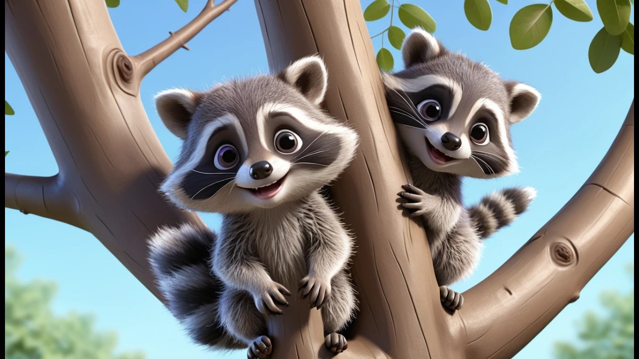 Five Little Baby Raccoons Climb Climb Climb | Fun Animal Song & Counting Rhyme