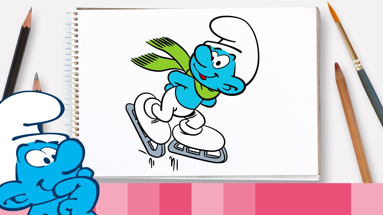 S&aring; h&auml;r ritar du Skridskosmurfen &bull; Smurfarna