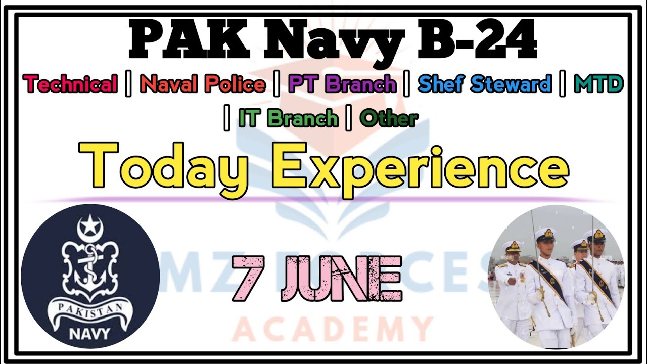 Today Navy Sailor B-24 Experience Mcqs with answer| Join Pak Navy|7 june Experience,All branches Exp