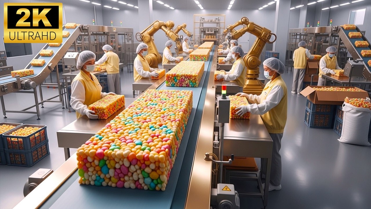 Inside a Modern Rice Crispy Factory – How Colorful Puff Rice Bars Are Made (Full Process)