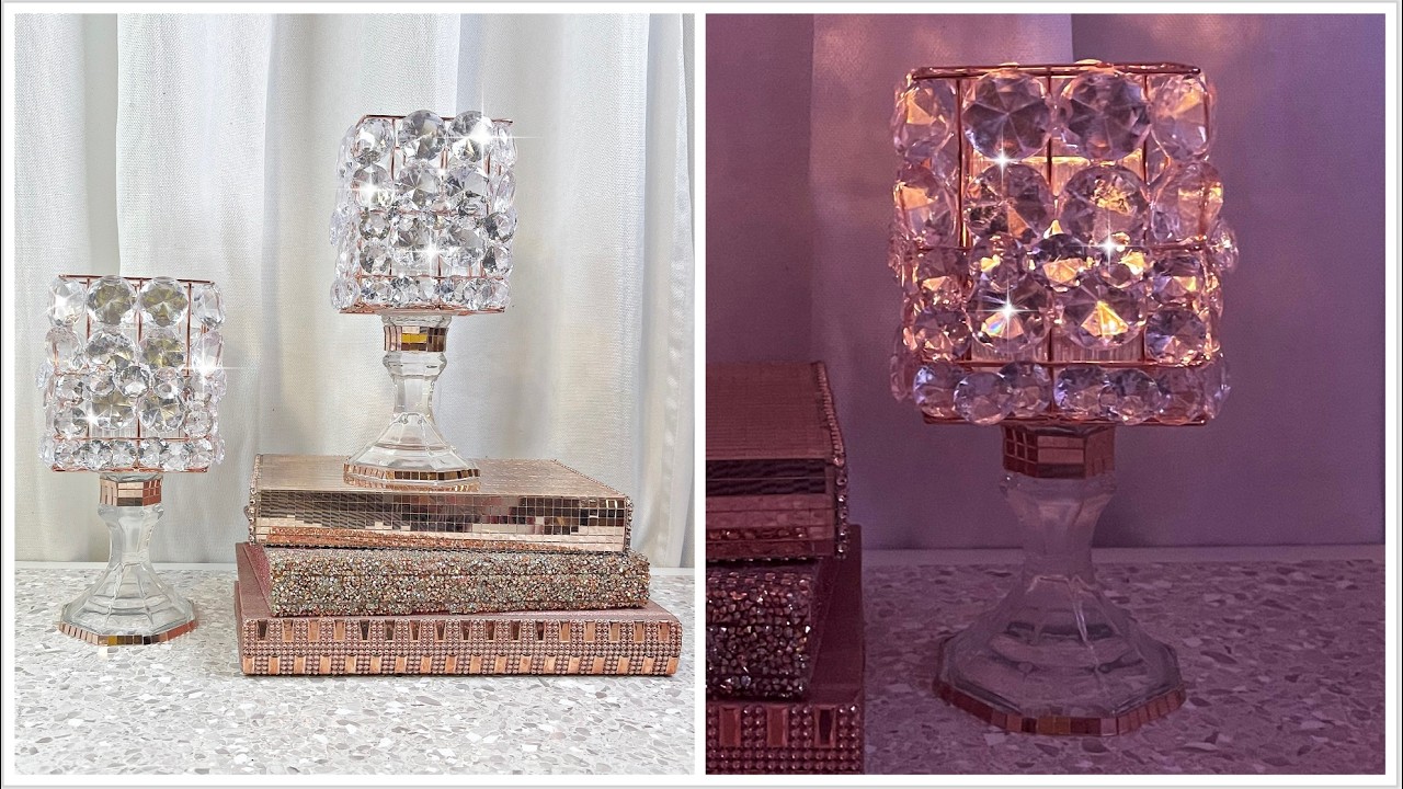 DOLLAR TREE DIY - ROSE GOLD Diamond Candle HOLDER | DIY WEDDING Decor idea!
