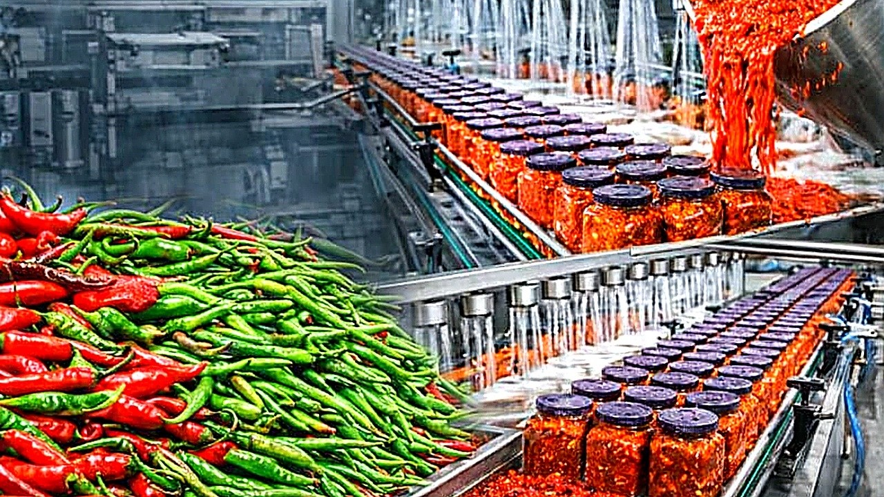 5000 KG of Peppers Used! 🌶️ | Chili Soybean Paste Mass Production Process #ChiliPaste #FoodFactory