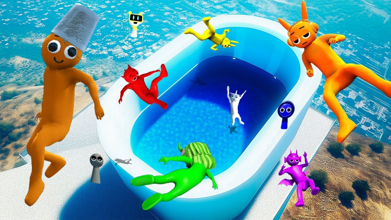 GTA 5 Incredibox Sprunki Team Ragdolls Jumping into Water!