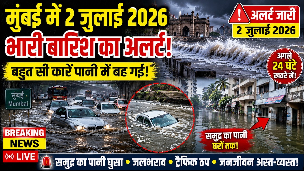 मुंबई में 2 जुलाई भारी बारिश LIVE | समुद्र का पानी घरों तक | कई कारें पानी में बहीं | High Alert