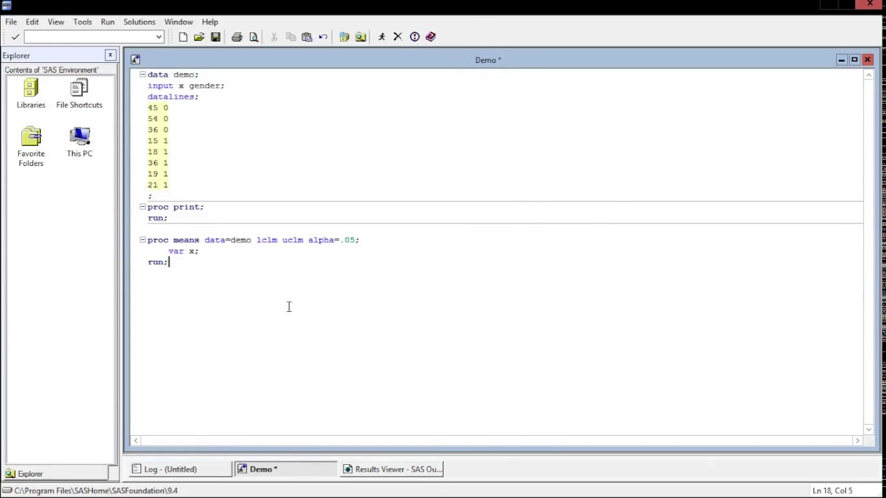 SAS - Confidence Interval for Mean