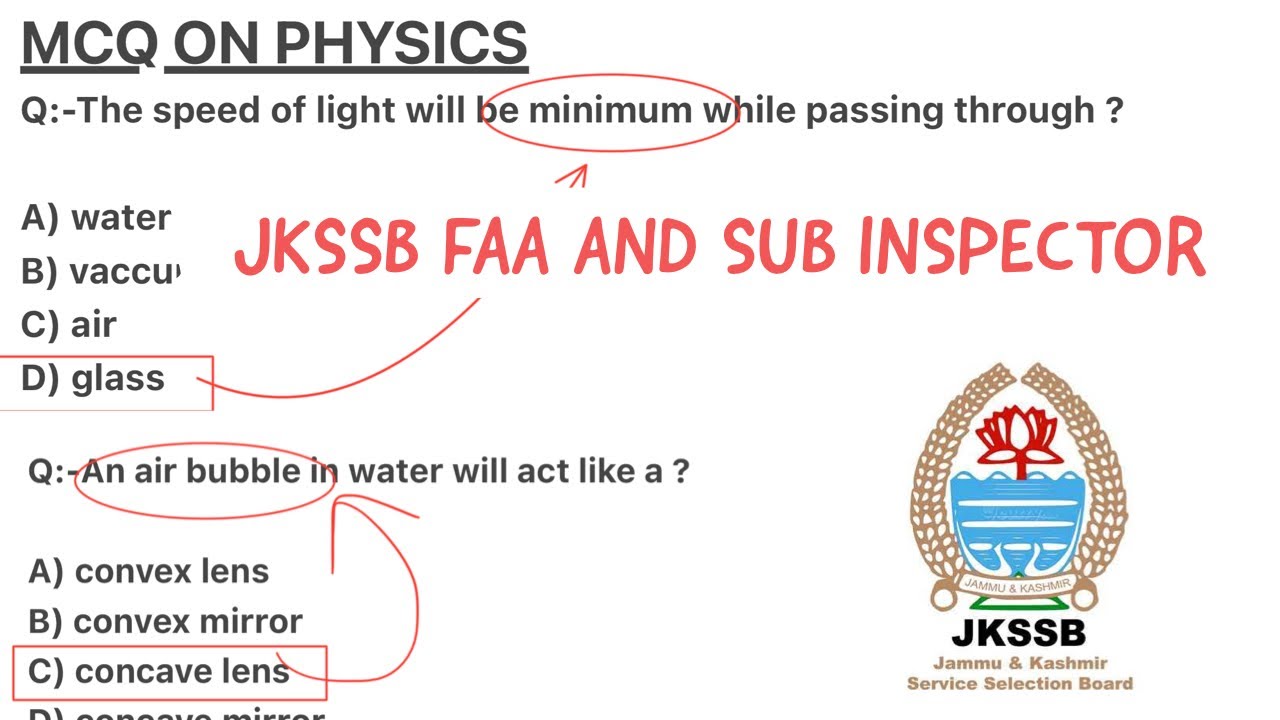 MCQ on Physics | jkssb finance accounts assistant and sub inspector science |