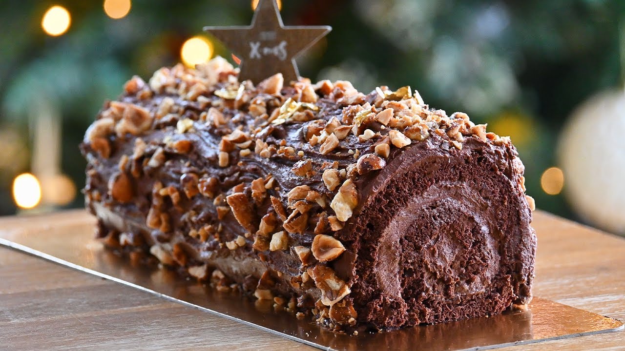 Bûche de Noël au chocolat et praliné
