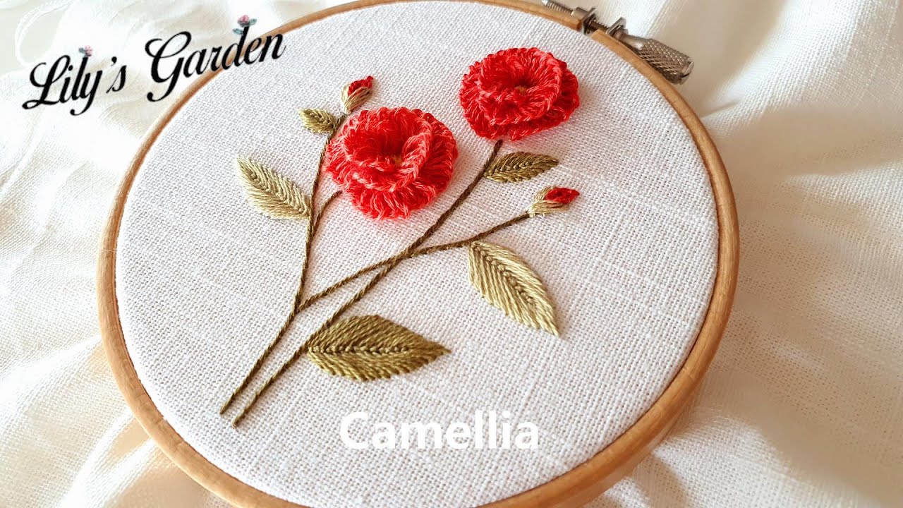 나홀로 프랑스자수 no. 55 카멜리아(Camellia) Flower embroidery, 캐스트온 스티치