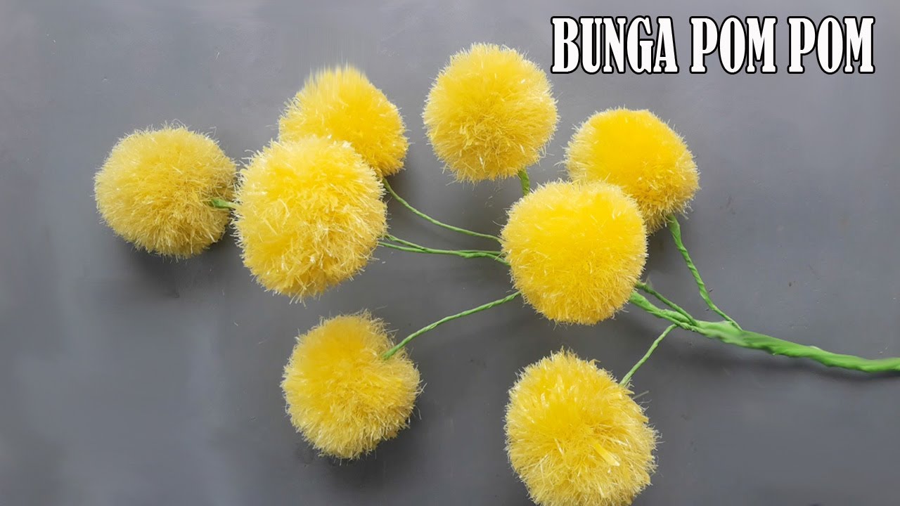 Cara Membuat Bunga Pompom Tali Rafia - How to Make Raffia Rope Pompom Flowers
