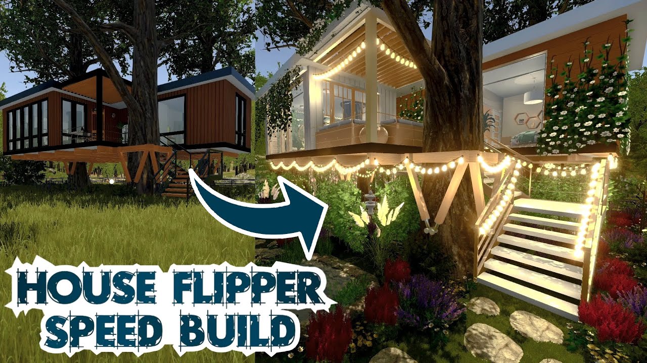 Tree house with a hidden garden 🏡 House flipper speed build