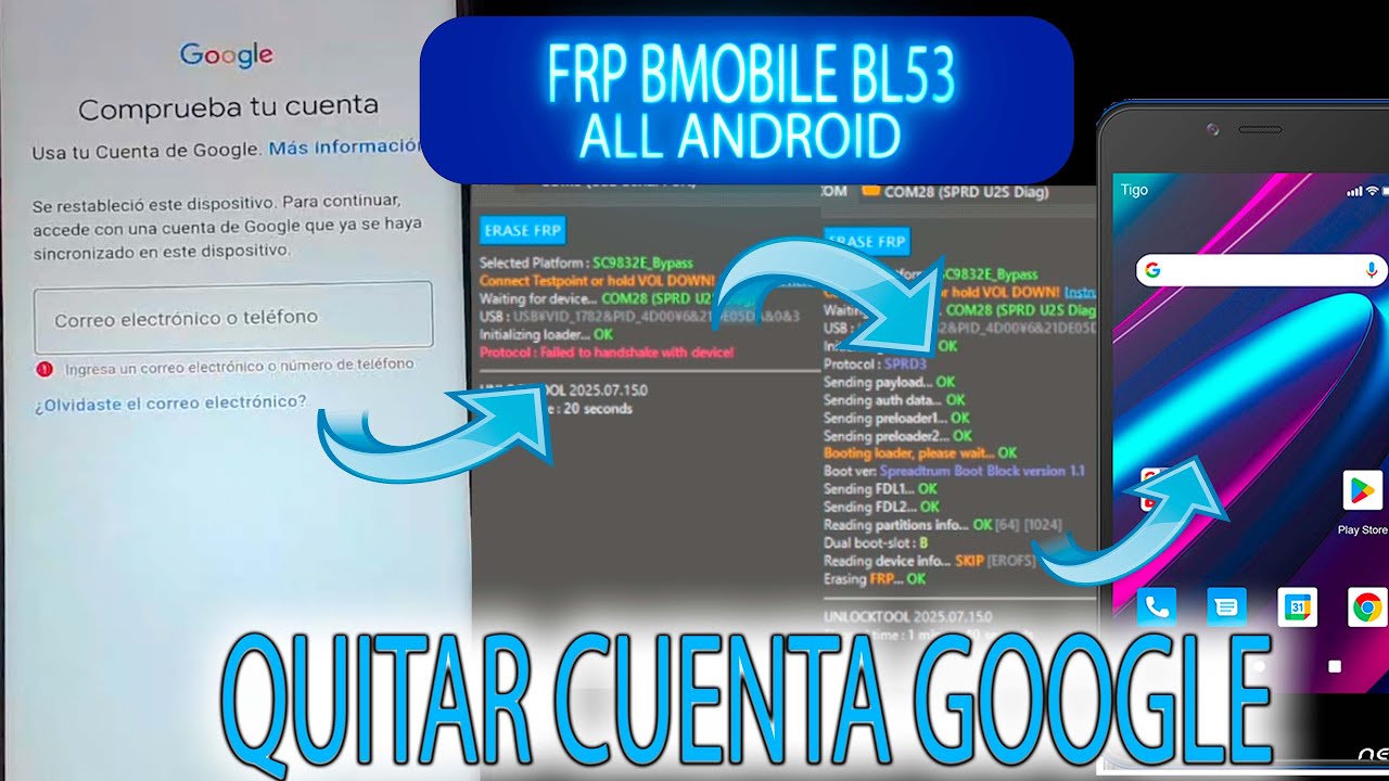 FRP BMOBILE BL53 QUITAR CUENTA GOOGLE BIEN EXPLICADO UNLOCKTOOL SPD