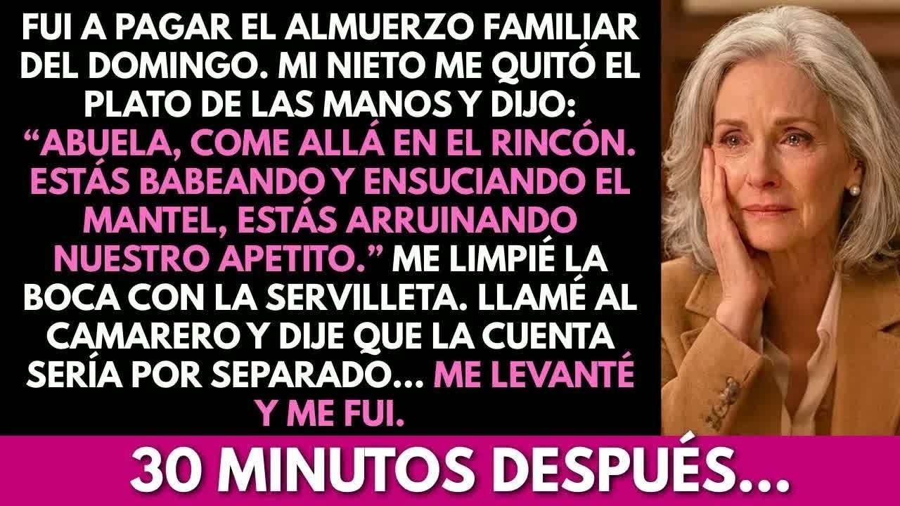 Mi nieto me humilló en la cena familiar: “Abuela, come en un rincón. ¡Estás babeando!” Entonces yo…
