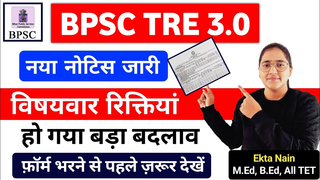 BPSC Tre 3.0 Vacancy Out | BPSC Tre 3.0 Subject Wise Vacancy | BPSC TRE 3.0 विषयवार रिक्तियां |