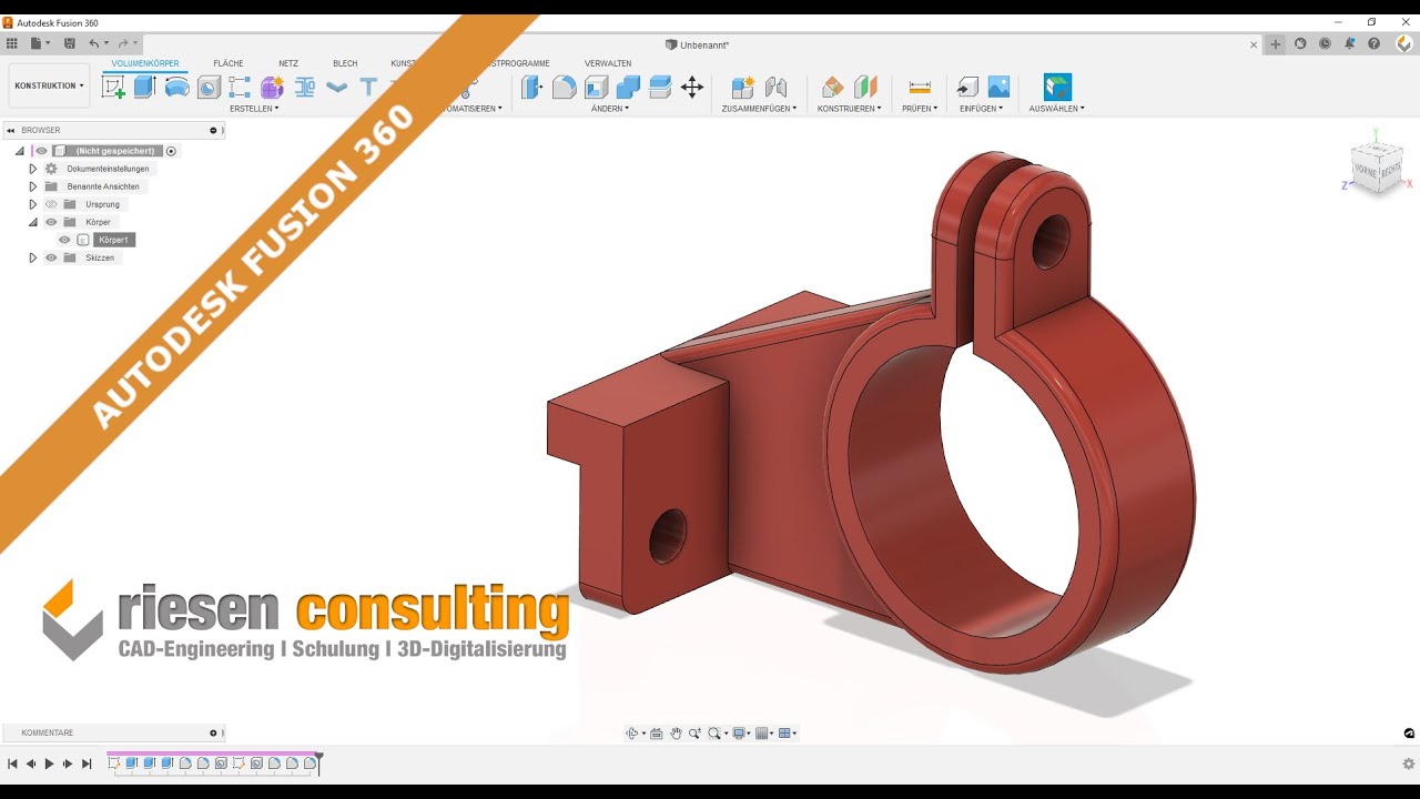 Autodesk Fusion 360 - 3D Modell / Bauteil zeichnen Schulung CAD Deutsch Tutorial
