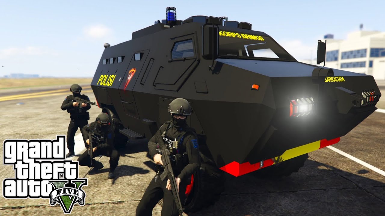 Brimob Dan Marinir Melawan Gangster Bersenjata Di Bandara || GTA 5 Mod Polisi Indonesia