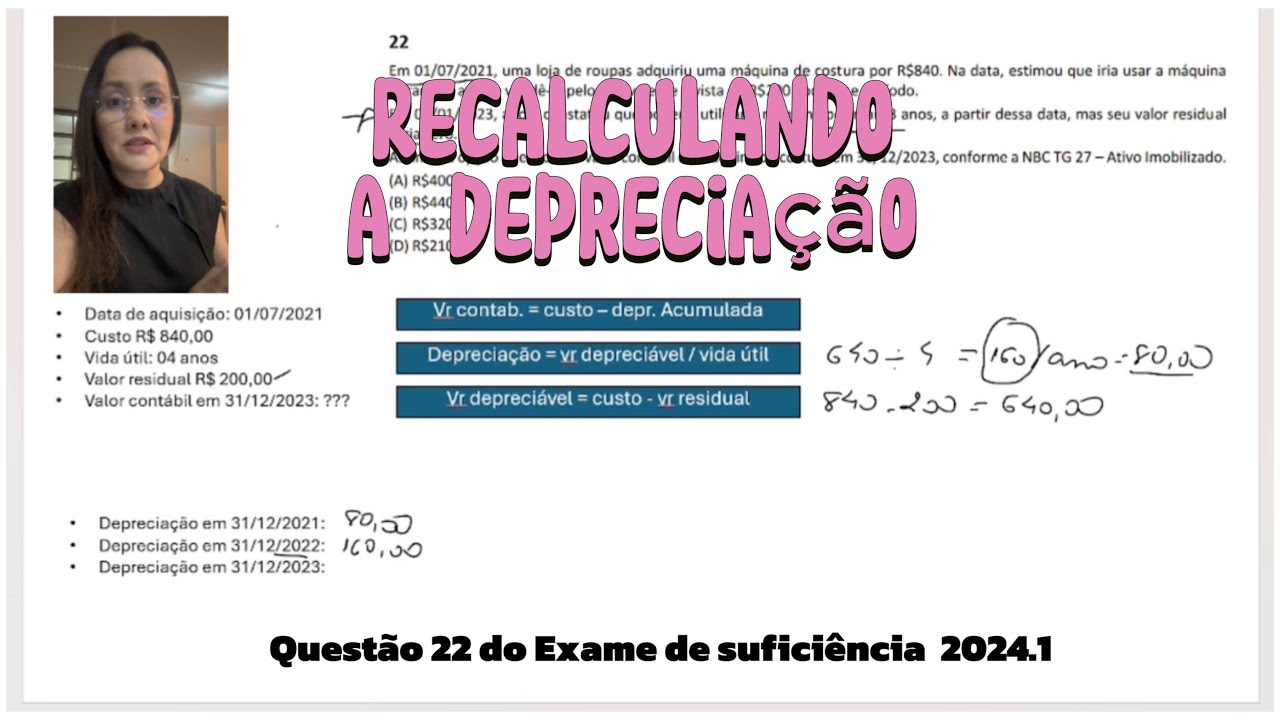 Recalculando a depreciação após a mudança da vida útil e valor residual do bem