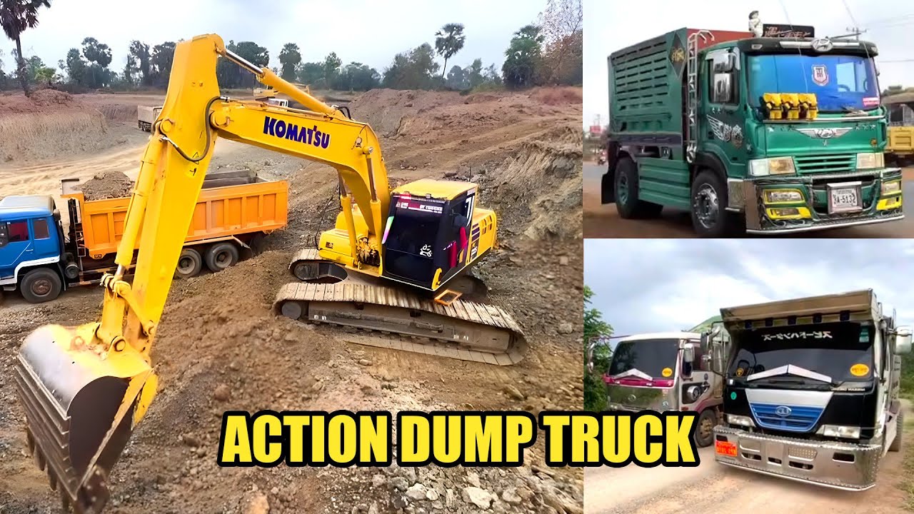 dump truck loading materials and action on the field