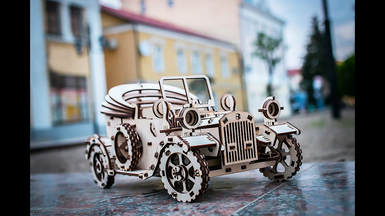 EWA Eco-Wood-Art Car Model Building Kit Retro car - Build Own Antique SCale Car DIY Wooden Craft Set