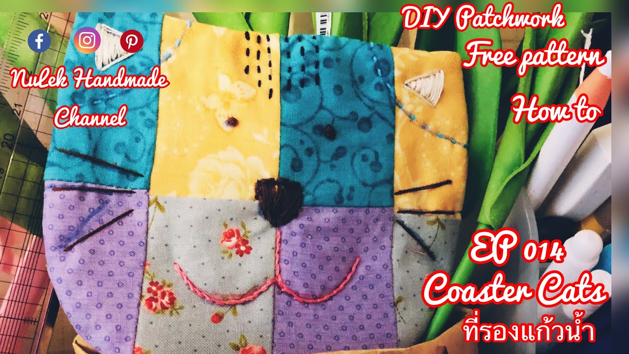 DIY Patchwork Coaster EP014 Embroidery Cat cute ที่รองแก้ว 