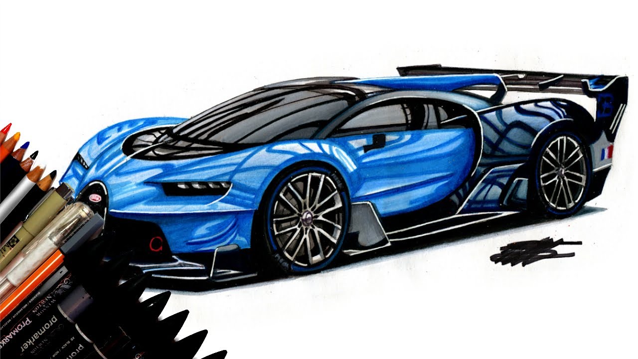 Realistic Car Drawing - Bugatti Vision Gran Turismo - Time Lapse - Drawing Ideas