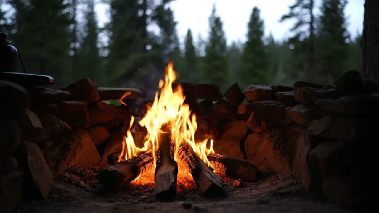 Dusk Fireplace Ambience 🔥 Warm Crackling Fire by the Forest