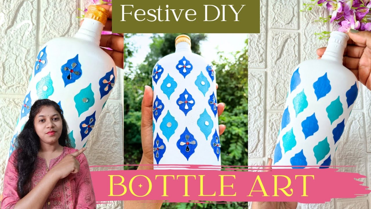 DIY Easy yet Unique Beautiful Bottle Art for Decoration| Mirror work on Bottle #bottleart #homedecor