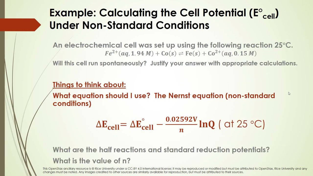 The Nernst Equation and Concentration Cells Plus Example